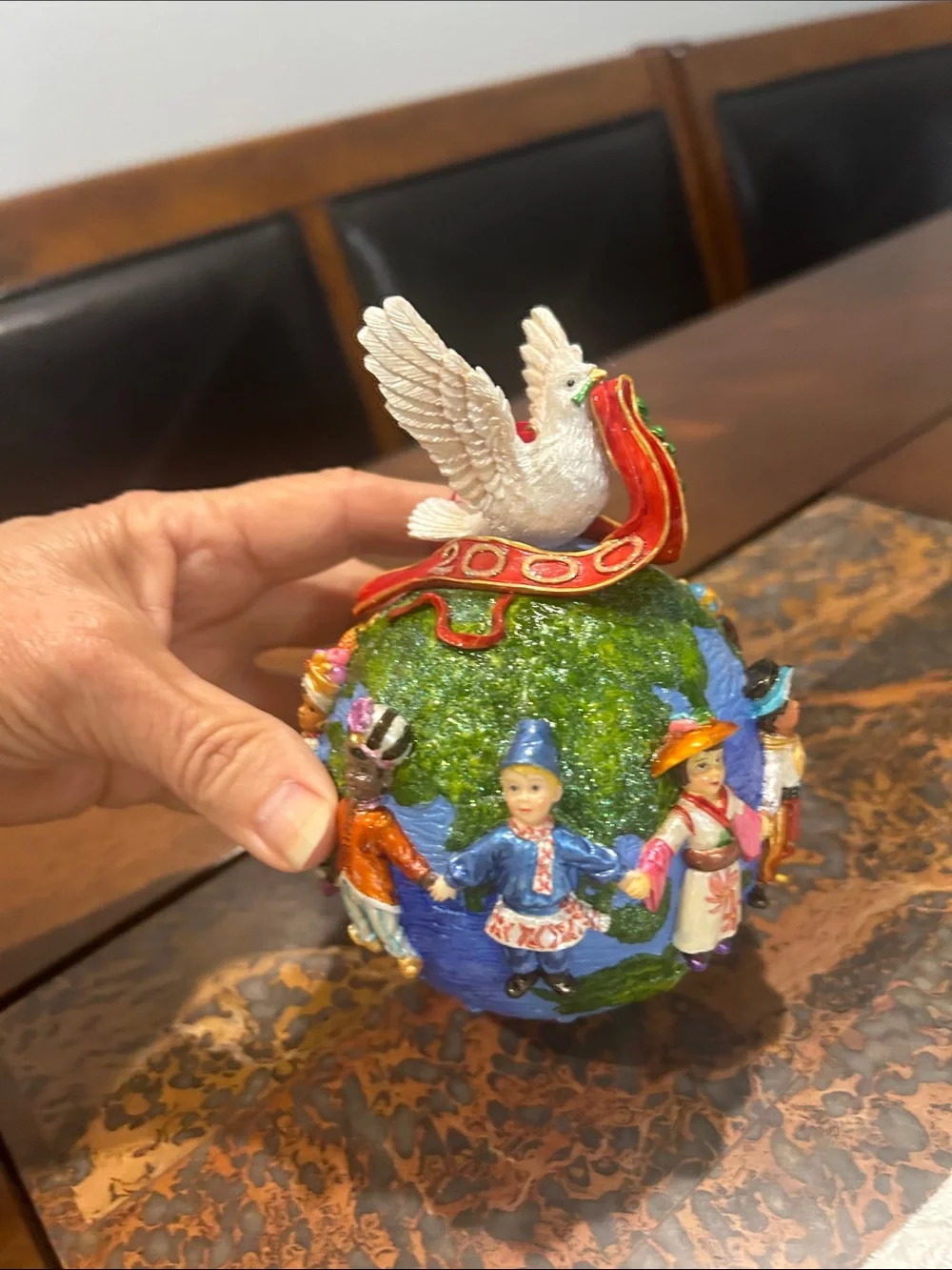 2000 Holiday Dove Globe Ornament with Multicolor Figures